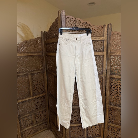 NEW NWT RAG & BONE White Sofie Two Tone Ecru Wide Legs Flare Jeans - Picture 3 of 5